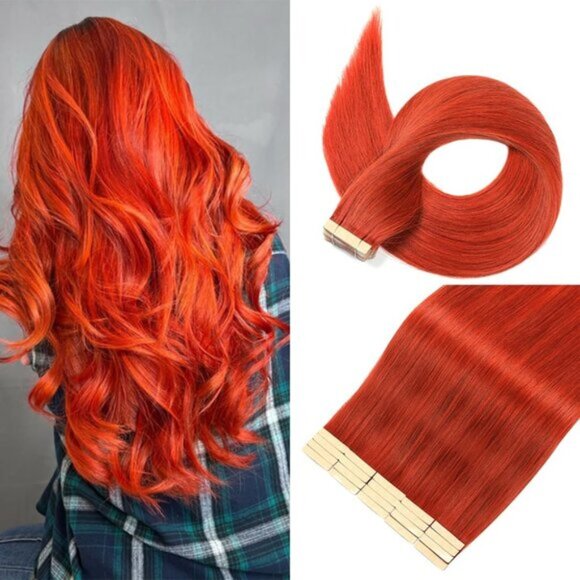 New 20PCS 12" Copper Red Remy Invisible Tape-In Hair Extensions for Women
